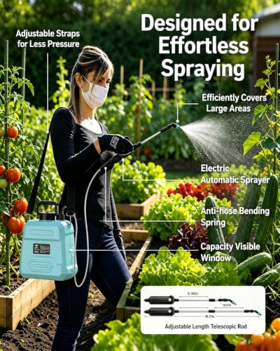 Weed Sprayer 2 Gallon, Electric Weed Sprayer 7.4V Powerful Battery with 5 Mist Nozzles, Rechargeable Handle, Retractable Wand, Adjustable Strap, Battery Powered Sprayer for Lawn, Garden, Yard, Plants