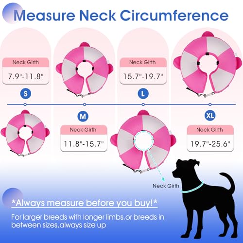 Inflatable Dog Cone for Small Dogs- Adjustable Neck Recovery ECollar,Lightweight Donut Collar After Surgery Anti-Licking & Biting,Waterproof Easy to Clean (Pink,M) - color: Rose-Pink, size: Medium