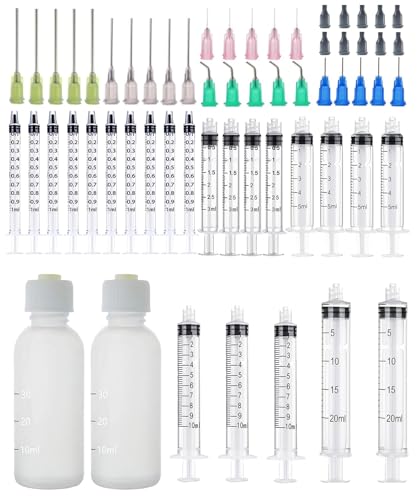 25 Pack 1ml, 3ml, 5ml, 10ml, 20ml Glue Dispenser, 30ml Glue Bottle, 14ga, 16ga, 18ga, 20ga, 22ga Dispensing Accessories and Caps, Measuring and Refilling - size: 25 Pack With Glue Bottle