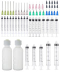 25 Pack 1ml, 3ml, 5ml, 10ml, 20ml Glue Dispenser, 30ml Glue Bottle, 14ga, 16ga, 18ga, 20ga, 22ga Dispensing Accessories and Caps, Measuring and Refilling - size: 25 Pack With Glue Bottle