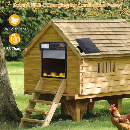 Automatic Chicken Coop Door, Solar Powered with Timer Remote | Light Sensor, Motion Sensor, LCD Display, Weatherproof Design, Chicken, Duck and Rabbit Use
