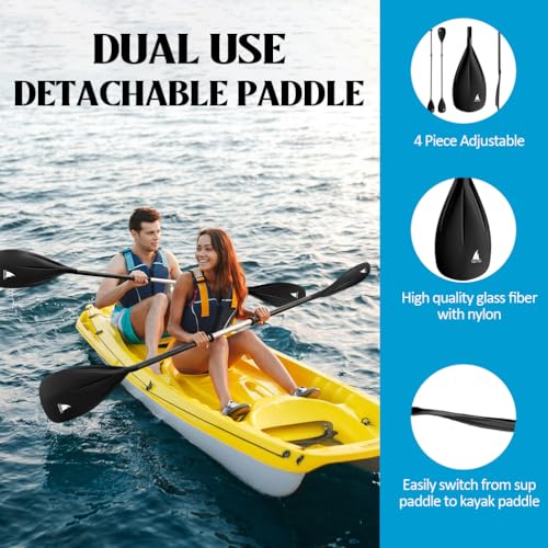 Karltion SUP Paddle - 3-Piece Adjustable Aluminium SUP Paddle with Glass Fiber Blade for Surfing, Floating, Water Sports - color: Black and Black