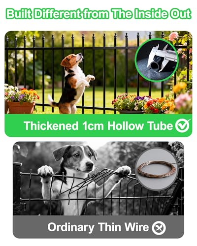 12-Panel Wrought Iron Garden Fence, 24in H x 24ft L, Thickened Hollow Iron Tubes, Multi-Purpose Metal Fence for Dogs, Gardens & Patio - size: 12 Pack - 24in(H) x 24Ft(L)