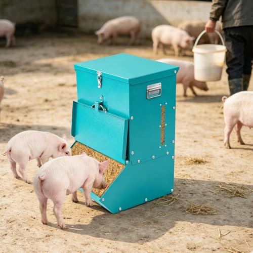 Single Door Hog Feeder, 2.2 Bushel Capacity Pig Feeder | Heavy Duty Galvanized Steel Piglet Feeder Suitable, Pig Trough Feeder for Pig Farms, Agricultural Operations & Pig Pens - size: 2.2 Bushel