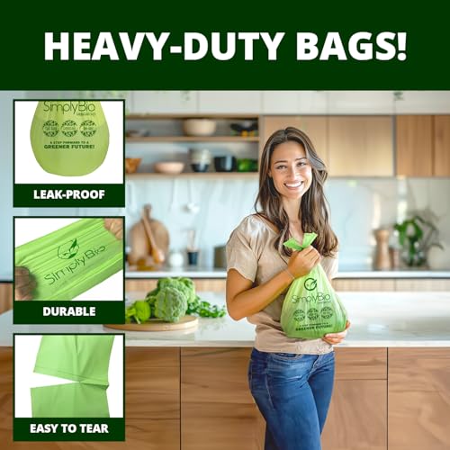 Simply Bio 1.6 Gallon Compostable Trash Bags Liners Handle, Heavy Duty Extra Thick 0.6 Mil, 6.06 Liter, 50 Bags, Small Kitchen Food Scrap Waste Bag, ASTM D6400, US BPI and OK Compost Home Certified - size: 1 Count (Pack of 50), style: Handle (1.6 Gal)