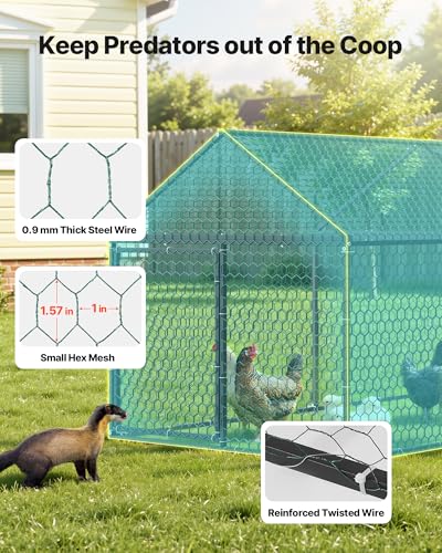 VEVOR Metal Chicken Coop for 6-8 Chickens, 3.3 x 9.8 x 3.3 ft, Small Chicken Cage with Waterproof Cover & 3 Doors, Spire Roof Poultry Run Compatible with Wooden Coops, for Rabbit Hen Goose Duck