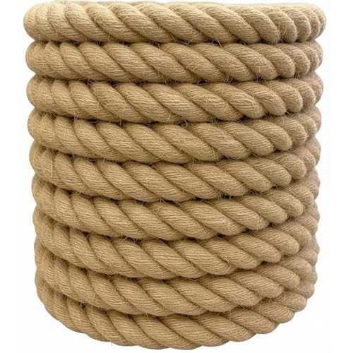 Natural Jute Rope (1.5 Inch x 100 Feet) Thick Hemp Rope Twisted Manila for Deck Railings, Swing Bed, Tug of War, Docks, Nautical, Decorating - size: 1.5 Inch x 100 Feet