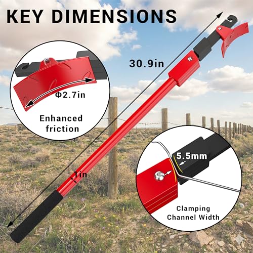 Fence Wire Stretcher Tool and Wire Tensioner for Round Wooden Posts, Heavy-Duty Fence Wire Tensioning & Repair Tool for Barbed/Smooth/Electric Wire, Easy One-Person Use on Farm & Ranch