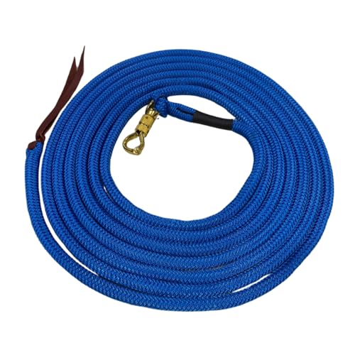 22 Foot Line Ground Training Rope - Strong Everyday Use All-Purpose Large Horse Lead Rope with Loop & Latigo Popper | 9/16" Diameter Smooth Yachting Braid, Blue - color: Blue