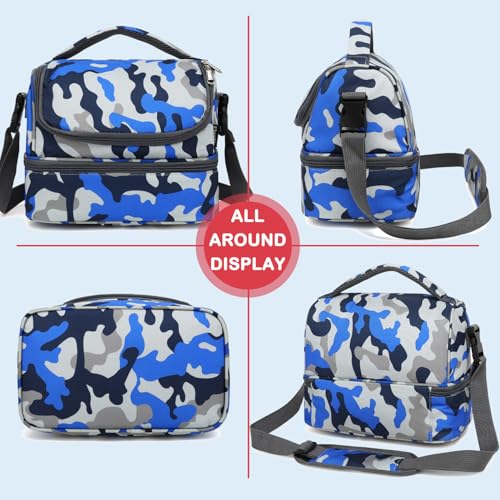 FlowFly Kids Double Decker Cooler Insulated Lunch Bag Large Tote for Boys, Girls, Men, Women, With Adjustable Strap, Blue Camo - color: Blue Camo