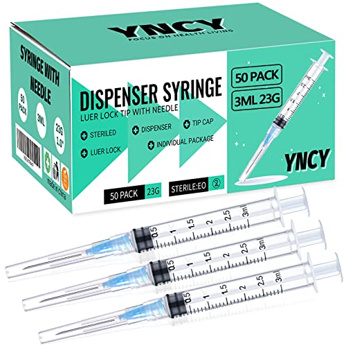 50 Pack 3ml Disposable Syringe with Needle 23Ga 1.0 Inch, Luer Lock Syringes, Individual Sterilized Wrapped - color: 50 Pack