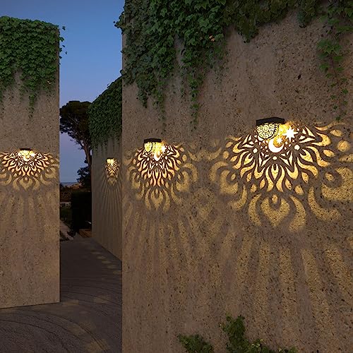 Gardsee Solar Fence Lights 6 Pack Solar Deck Lights Waterproof LED Solar Powered Step Light Wall Lights Outdoor Decorations Warm Yellow Light Decorative Lighting for Garden (Black) - style: black