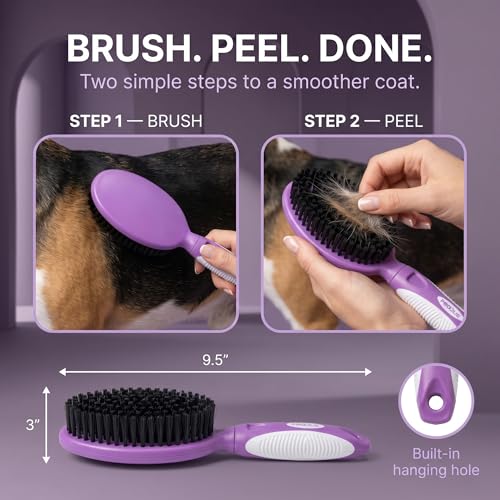 Soft Bristle Dog Brush For Short Haired Cats Or Dogs - Firm Bristles To Remove Dust, Dirt, And Loose Fur - Hook And Rubber Handle