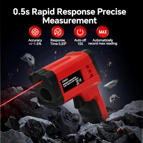 Infrared Thermometer Gun, Digital Laser Temperature Gun -58°F to 1022°F, Adjustable Emissivity, LCD Backlight, MAX/MIN Display, Non-Contact Thermometer for Pizza Oven, BBQ, HVAC, Griddle - color: Red