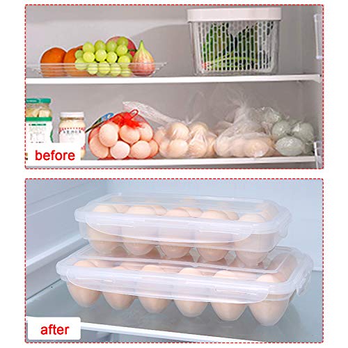 LonlyEagle XBY-US 2 Pack Covered Egg Holders,Egg Holder For Refrigerator,egg Storage Container,Plastic Refrigerator Egg Trays,Deviled Egg Tray Carrier with Lid Fits 18X2 Eggs(36 Eggs) - style: A-18 Egg-2 Pack
