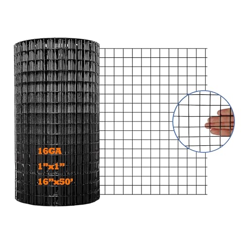 16GA PVC Black 16in x 50ft-1in x 1in Welded Wire Mesh Garden Economy Fence - size: 16"x50'-1"x1" 16GA Black