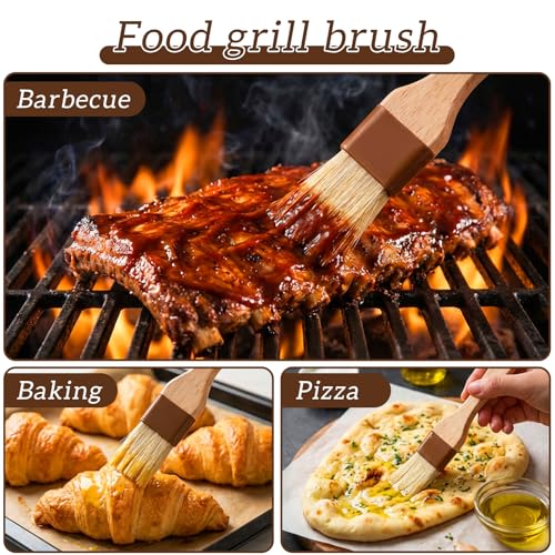 3Pcs Pastry Basting Brush for Cooking and Baking, 1" Boar Bristles and Beech Hardwood Handles Food Grade Culinary Oil Brushes for Barbecue Butter Grill BBQ Sauce Baster Marinade Kitchen Egg Wash Brush
