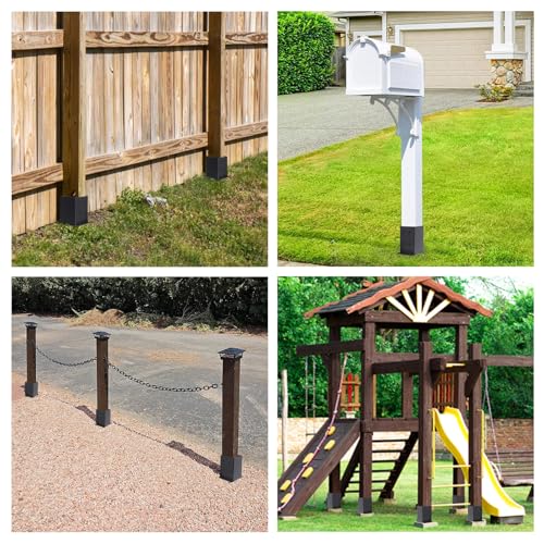 4 Pcs 22" Fence Post Anchor Ground Spike|Black Powder-Coated|4"x4" | Actual 3.6"x3.6" Heavy Duty Metal Fence Post Anchor for Deck| Fence| Porch| Railing| Mailbox - size: 4 Pcs, style: 4"x 4"