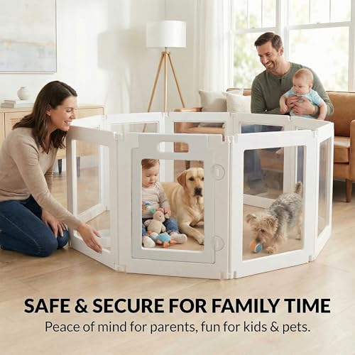 10Pcs Free Angle Plastic Dog Playpen, All-in-One Assemble Playpen Divider, Durable Safety Play Pen Indoors, Puppy, Cat, Small Animal (White, 59.06" × 39.37" × 23.6")