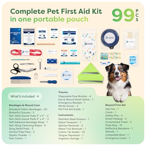 KeepGoing Pet First Aid Kit for Dogs & Cats, 99 Pc. Travel Emergency Kit | Dog & Cat Travel Accessories for Car, Camping & Hiking, Pet Essentials & Supplies