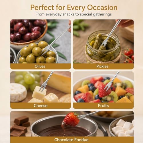 10 Inch Pickle Fork Set of 5, Stainless Steel Long Handle Pickle Grabber for Jars, Olive Forks, Cocktail Forks, 2-Prong Fruit Dessert Appetizer Forks