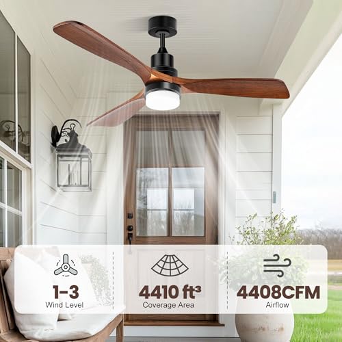 Solar Ceiling Fan for Gazebo 42" with Battery and Smart Thermostat | Solar Powered Outdoor Fans, 2PCS 30W Bifacial Panels, Built-in Light, for Barn, Patios, Stable, Adjustable Temp Control - size: 42 inch