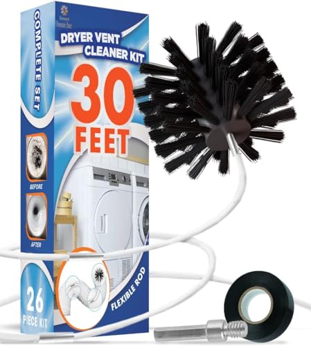 30-Feet Dryer Vent Cleaner Kit - Innovative Lint Remover Reusable Strong Nylon| Flexible Lint Brush with Drill Attachment for Faster Cleaning 30 Feet Long - size: 30 Feet