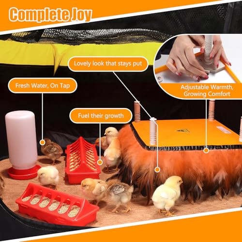 14 in 1 Pop Up Brooder Box for Chicks Starter Kit, Foldable Brooder Box, Complete Baby Chick Supplies with Heating Plate, Custom Feathers, Grass Mat, Feeder & Waterer for Baby Chicks, Ducks, Quail