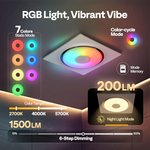 VIVOHOME RGB Bathroom Exhaust Fan with Bluetooth Speaker (160-110-50CFM) | Autoflow EC Motor & Humidity Sensor - 2700K/4000K/5700K LED & RGB Light,10.2-inch Retrofit Bath Fan, No Attic Access Needed - style: RGB Lights & 160-110-50 CFM & Bluetooth Speaker