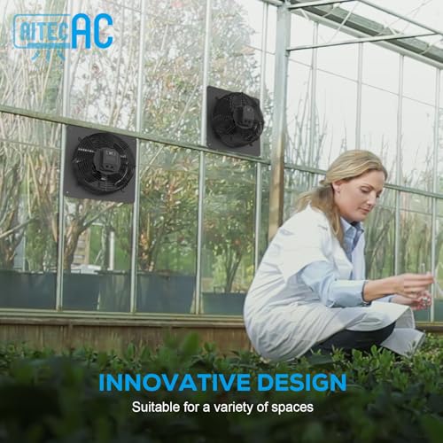 10 Inch Shutter Exhaust Fan with Temperature Humidity Controller | Automatic Shutter, 576 CFM Wall Mounted Attic Fan, Ventilation and Cooling for Greenhouse, Garage, Studios, Workshops
