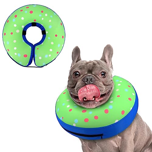 Supet Inflatable Dog Cone Collar for Large Medium Small Dogs, Soft Cone Collar for Dogs Cats, ECollar Doggie Neck Donut Dog Cone Alternative After Surgery - color: Donut Green, size: M(Neck 9"-12.5")