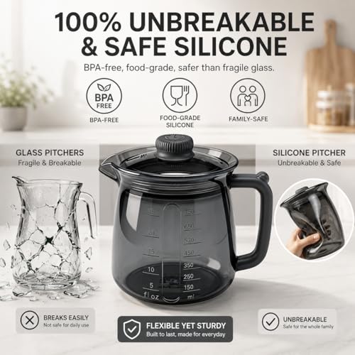 Silicone Microwave Measuring Cup, Milk Warmer Pitcher for Coffee, 25oz | Food-Grade Silicone, V-Spout, Dual Scales, -40°F to 446°F, Dishwasher Safe