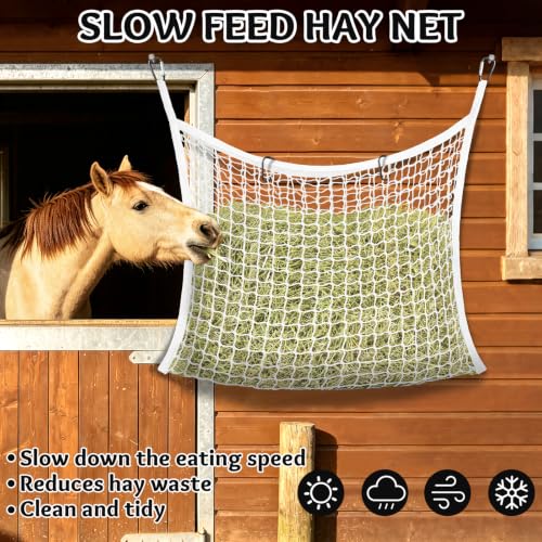 YedsIntu 3 Pcs Hay Bags for Horses, Slow Feed Hay Nets for Horses Goat Sheep, Large Capacity Hay Feeder for Stall, Trailer, Pasture (White) - size: 3PCS-White