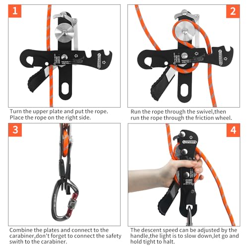 NewDoar Climbing Stop Descender Rappelling Belay for Ropes 10-12mm The Novices for Rescue & Arborist CE Certification - color: Black