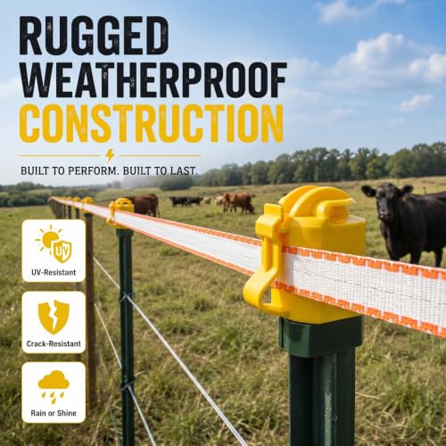 24 Pcs T-Post Topper Insulator, Yellow Electric Fence Insulators T Post Safety Cap, Heavy-Duty UV-Resistant T Post Caps for Wire Polywire or Tape, Livestock Farm Fence Supplies