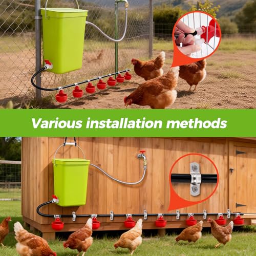 Complete Set Pipeline Automatic Chicken Waterer System| Removable Washable | Chicken Watering System with Poultry Water Cups| Poultry Waterer Feeder Dispenser for Pigeon Duck Quail for Chicken Coop