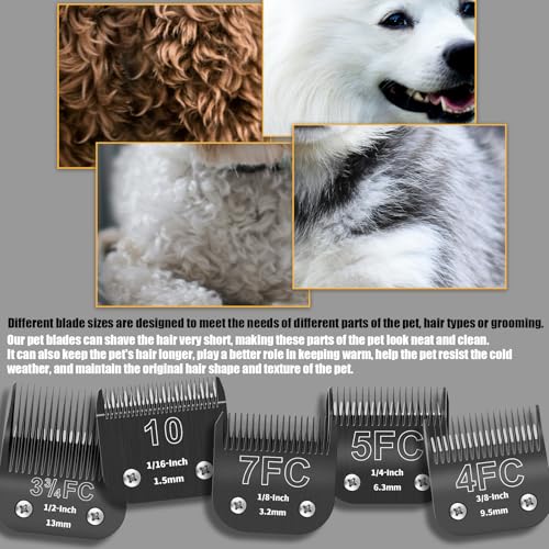 5 Pack Detachable Dog Grooming Steel Blades,Compatible with Andis,Oster A5,Wahl KM-10 Series,Cutting Length 1/16" to 1/2"(10+7FC+5FC+4FC+3-3/4FC-black) - size: 5 Pack-1.5 to 13mm