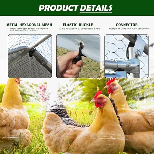 TOLEAD Large Metal Chicken Coop Upgrade Tri-Supporting Wire Mesh Chicken Run,Chicken Pen Walk in with Water-Resident and Anti-UV Cover,Duck Rabbit House Outdoor（374.4" L x 108" W x 78" H） - size: 374.0"L x 108.0"W x 78.0"H