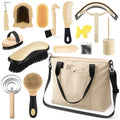 Abbylike 15 Pieces Horse Grooming Kit with Organizer Tote Bag Tack Room Supplies Horse Brush Sets Care Equine Cleaning Kit Shedding Grooming Massaging Tools (Beige) - color: Beige