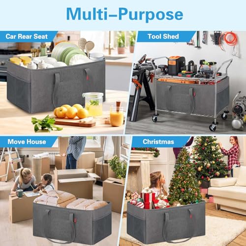 LHZK Standing Extra Large Utility Tote Bag with Metal Wire Frame and the Sides Rinforced, Extra Large Tote Bag with Handle, Reusable Grocery Bags Foldable, Beach Bag, Car Tote (Grey) | Metal Wire Frame - color: Dark Gray, size: 22.5''x10.5''x12''-1 Pack