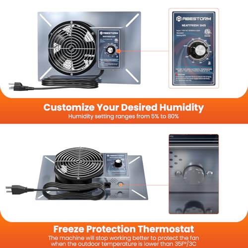 Abestorm 260CFM Crawl Space Ventilation Fan, IP-55 Rated Commercial Stainless Steel Vent Fan with Humidistat & Thermostat, 6.7 Inch Ventilator with Isolation Mesh for Crawlspace, Basement, Garage | Stainless Steel Vent Fan smart Digital Panel, Temperature