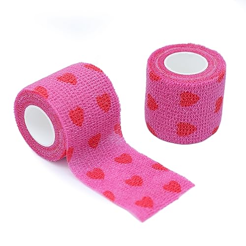 Self Adhesive Bandage Wrap Animal Cohesive Bandage Self Adherent Wrap First Aid Tape for Dogs Cats Horses Birds & Wrist Healing Ankle Sprain (2 Inch Heart 6 Rolls) - color: 2 Inch Heart 6 Rolls