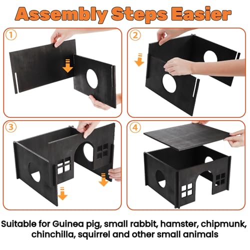 Wooden Hamster Hideout with Window Door, Soft Mat | Detachable Small Animal Guinea Pig House, Woodland House Habitats Decor for Chinchilla Mice Gerbils Mouse Dwarf