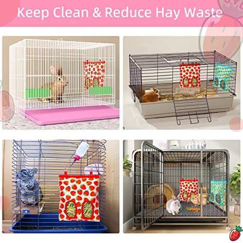 2Packs Large Rabbit Hay Feeder Bag, Upgraded Guinea Pig Hay Feeder with 3 Hooks, Chew Proof Washable Hay Bag for Rabbits Bunny Chinchilla Hamster, Mess Free Grass Holder 2 Holes, 9.8x11.4 Inch - color: Strawberry+Pineapple