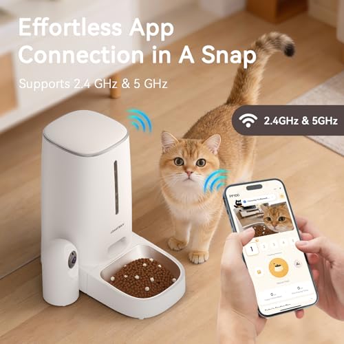 Automatic Cat Dog Feeder with Camera 4L, 2.4G/5G WiFi Smart Pet Food Dispenser with Night Vision, 2-Way Audio, Meat Call and Motion Alert, Stainless Steel Bowl, Dual Power Support, AI Feature