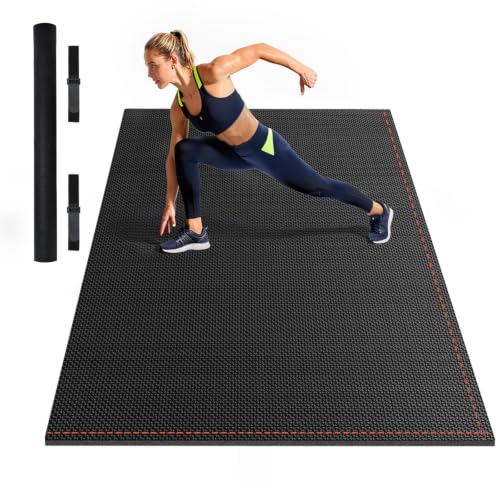 Stepwaver Extra Large Exercise Mat, 6'x4'/ 7'x5'/ 8'x5'/ 9'x5'/10'x5' (6mm) | Non-Slip, Ultra Durable, Shoes-Friendly, High-Density, Thick Workout Mat for Home Gym, Cardio, Jump Rope, MMA, Weights - size: 7'×5'×0.3"
