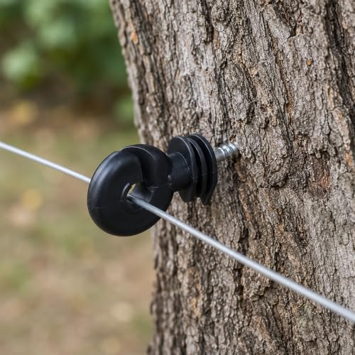 60PCS Electric Fence Insulator Screw with 1 Pcs Insulator Socket Tool, Insulators Fence Ring Post Wood Post Insulators, Screw in Ring Posts Wood Posts Electric FenceRing (Black)