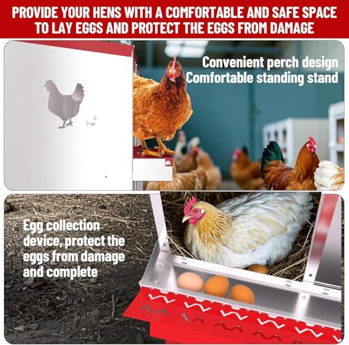 Chicken Nesting Box, 6-Hole Nesting Boxes with Bracket Legs, Removable Tray, Ventilation Holes, Easy Egg Collection & Cleaning, Laying Boxes for Hens, Red - color: Red, size: 32.1"L x 16.9"W x 26.6"H