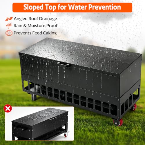 120LBS Heavy-Duty Galvanized Automatic No-Waste Chicken Feeder | 38 Ports Grille Gravity Feed Saving Design with Weather Resistant Lid & Side Wheels, Suitable for Hens, Ducks & Geese