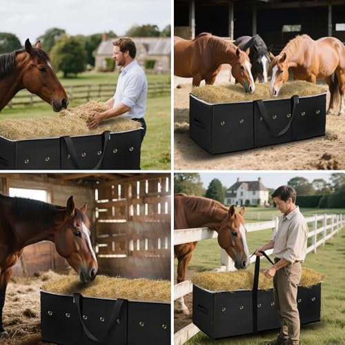 2 Pack 600D Heavy Duty Oxford Horse Hay Storage Bags | 44×20×16 Inches Extra Large Hay Storage Bags for Horses, Cattle, Goats & Sheep /Black - size: 2 Pcs